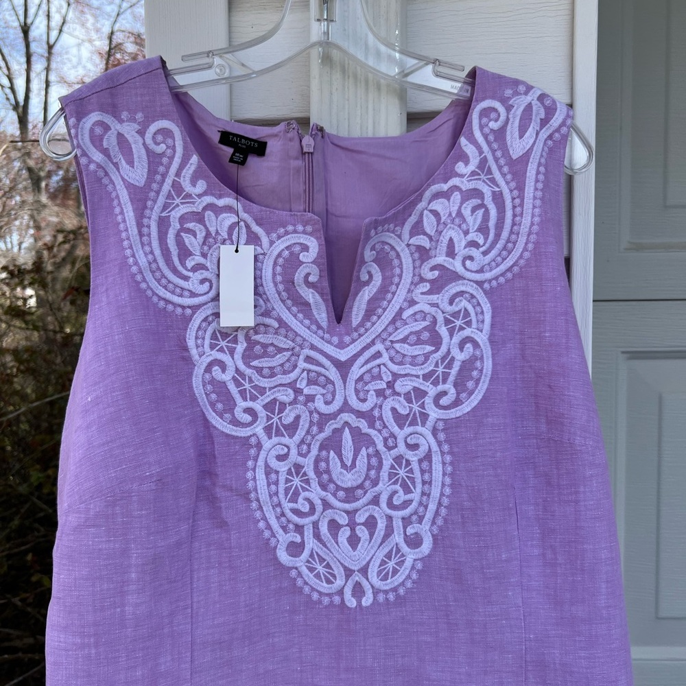 NWT Talbots Pretty Lavender Lace Front Linen Blend Lined Sleeveless Dress - Picture 4 of 6